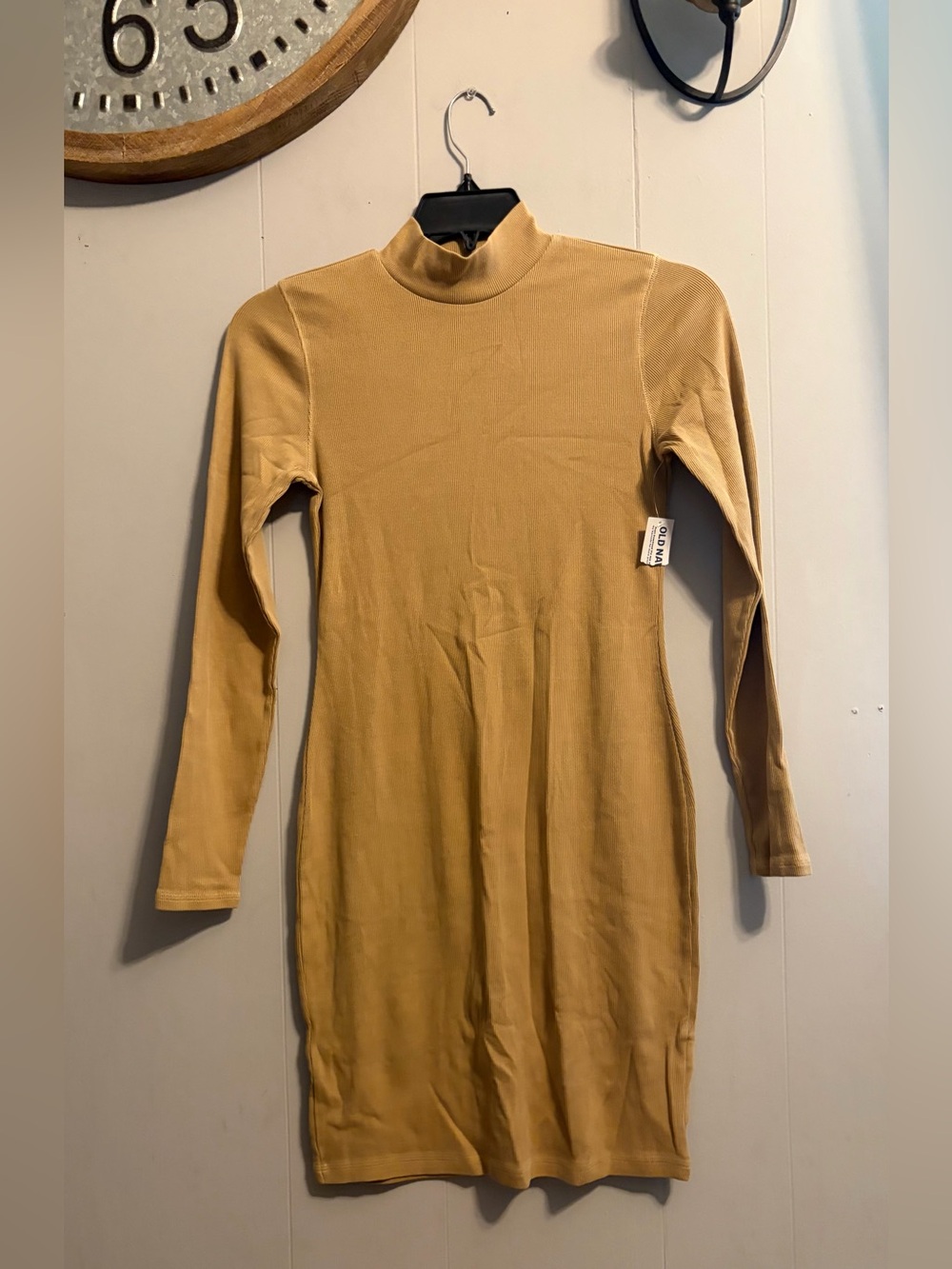 Old Navy Mustard Ribbed Long-Sleeve Turtleneck Dress